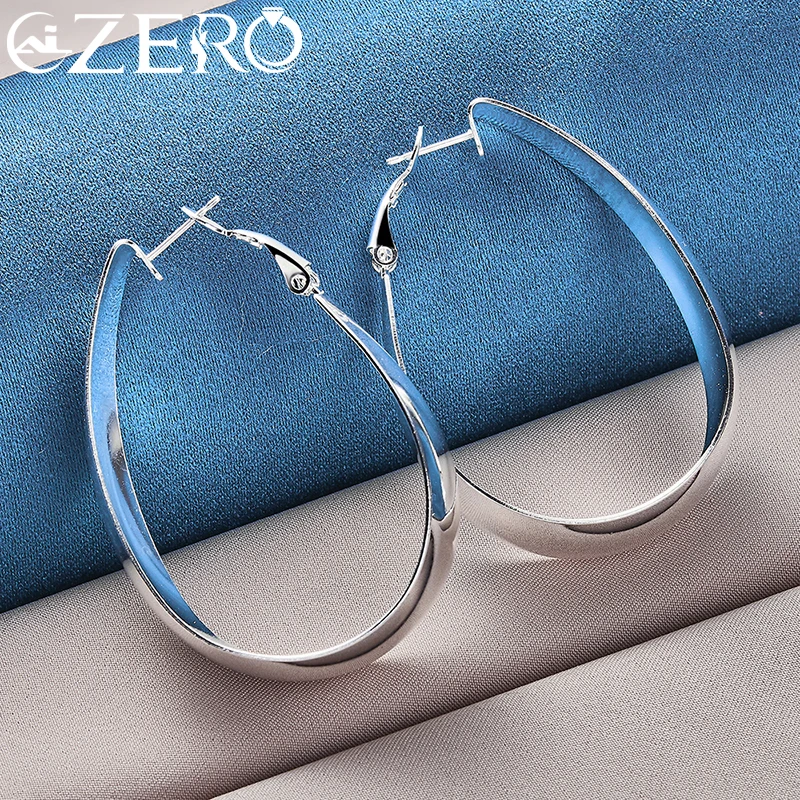925 Sterling Silver 35mm Smooth Egg Surface U Hoop Earrings For Women Wedding Party Noble Elegant Accessories Fashion Jewelry