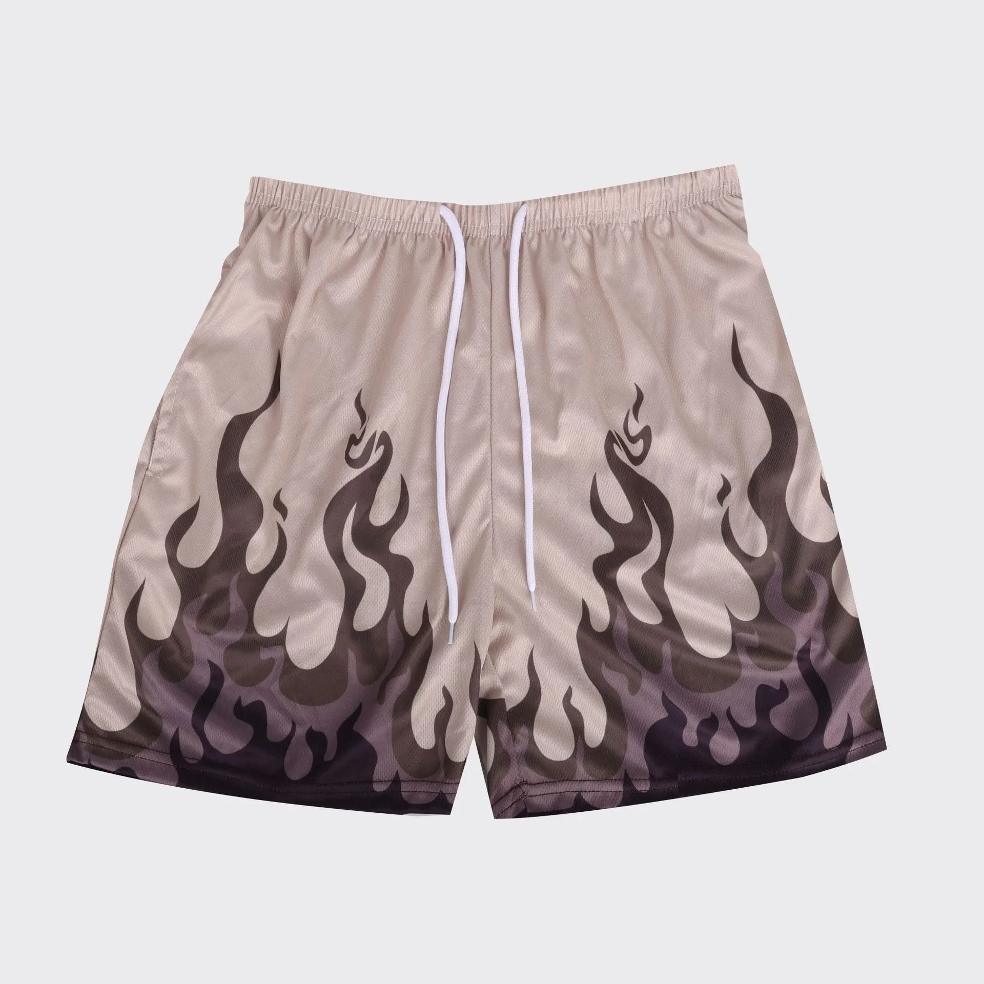 Loose Men's Basketball Shorts Quick Dry Mesh American Flame Print Street Hip Hop Sporty Quadrapartite Pants Skateboard Long Pant
