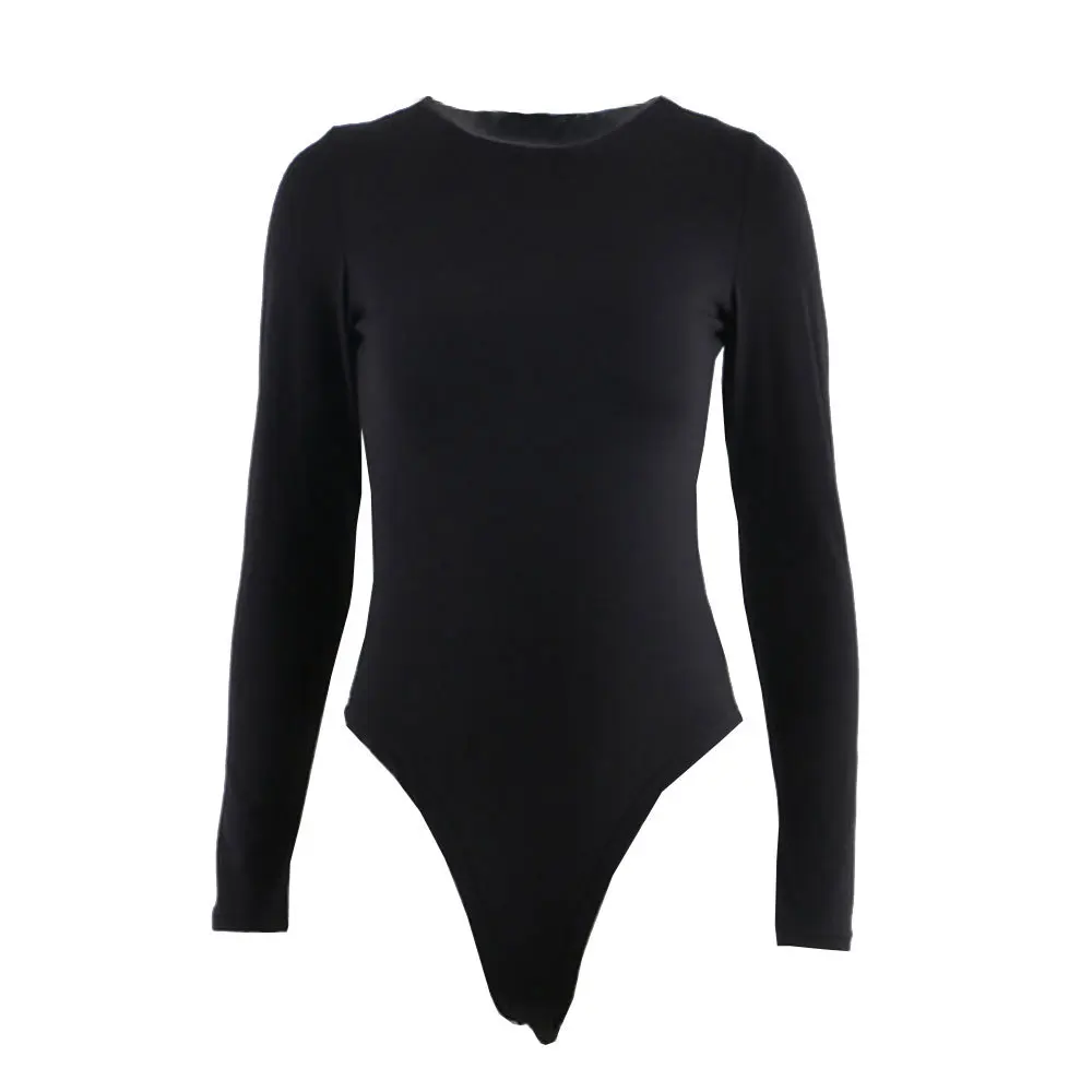 hotSlim Ladies Sexy Bodysuit Solid Fashion Skinny Bodycon Women Bodysuit Long Sleeveles O-Neck Casual Black Beige Female Bodysui