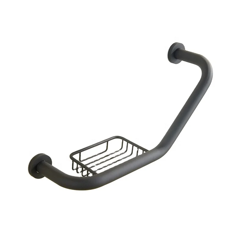 

Wall Mounted Stainless Steel Matt Black Safety Grab Bar With Basket