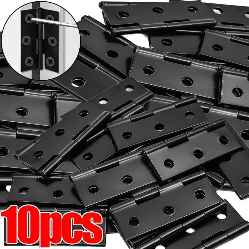 Door Hinge 2-Inch Indoor Stainless Steel Flat Hinges Black Furniture Hardware Door Window Hinge Home Improvement Tools 1/10sets stainless steel hinges door hinges