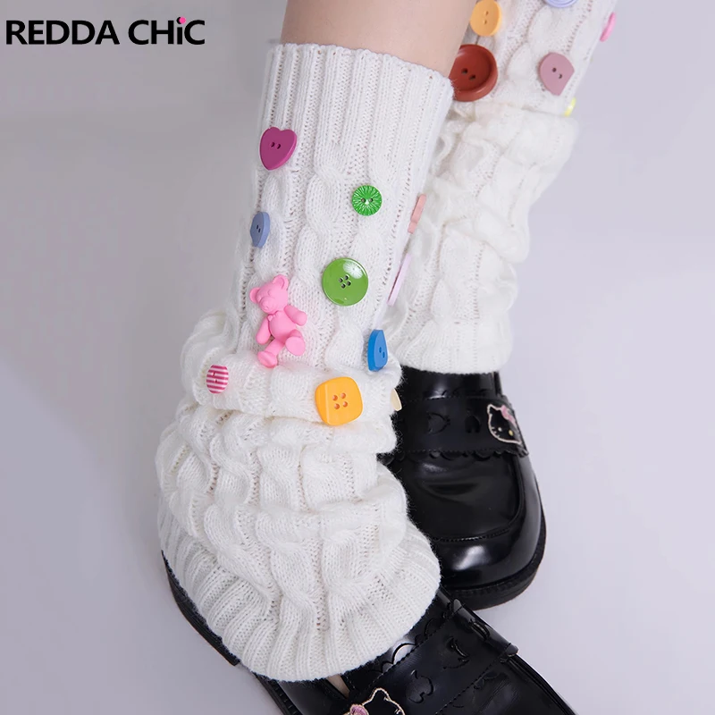 

REDDACHiC Y2k Candy Buttons Knit Long Socks Japanese Girl JK Lolita Stacked Boots Covers Knee-length Leg Warmers Women's Gaiters