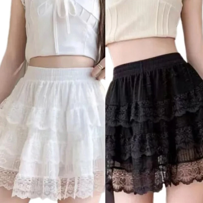 

Sweet Tiered Ruffle Lace Shorts Underpants for Women Japanese Half Slip Safety Cake Pant Frilly Pettipant Knickers