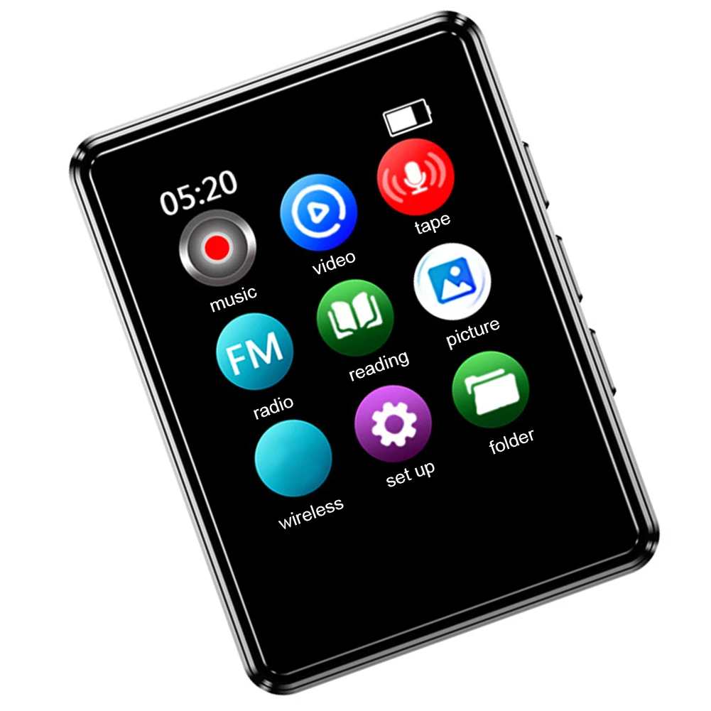 MP3/MP4 Digital Audio Player Compatible with Bluetooth Full Touchscreen Player Built in Speaker 1.77 Inch for Student Daily Use