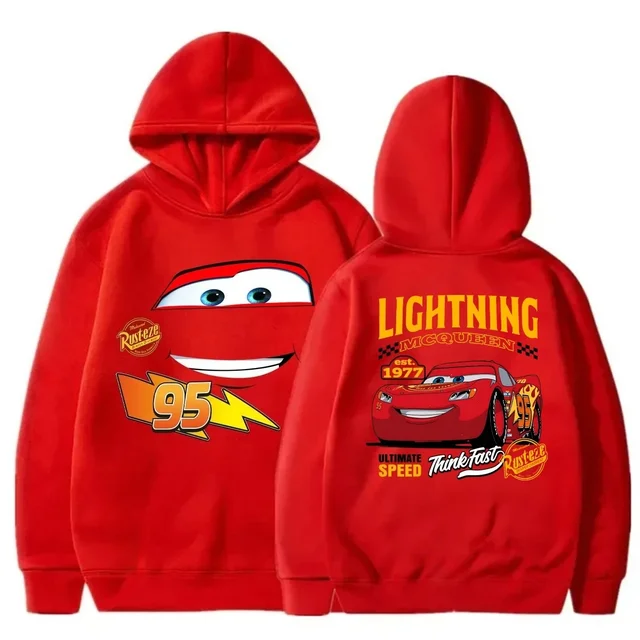 Fun Cars Lightning McQueen Printed Hooded Sweatshirt Fashion Autumn Winter Boys and Girls Casual Pullover Hoodies Clothing