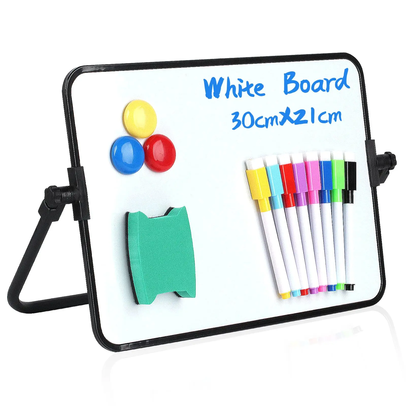 A4 Magnetic Whiteboard (30x21cm) Double-Sided Dry Erase Board Pens Eraser Magnets