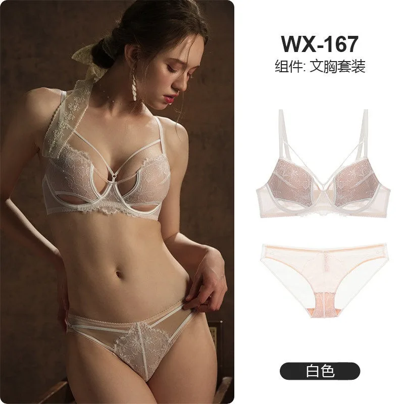 Soutien-gorge en dentelle sexy - Soutien-gorge minimisateur et anti-affaissement à couvrance complète pour femmes, confort sans armatures grandes tailles. Ensemble soutien-gorge et culotte automne-hiver.