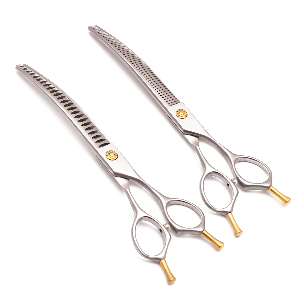 Dog Grooming Scissors Professional 7" 7.5" Japan 440C Curved Thinning Scissors Bend Down Chunker Shears Pet Hairdressing Scissor