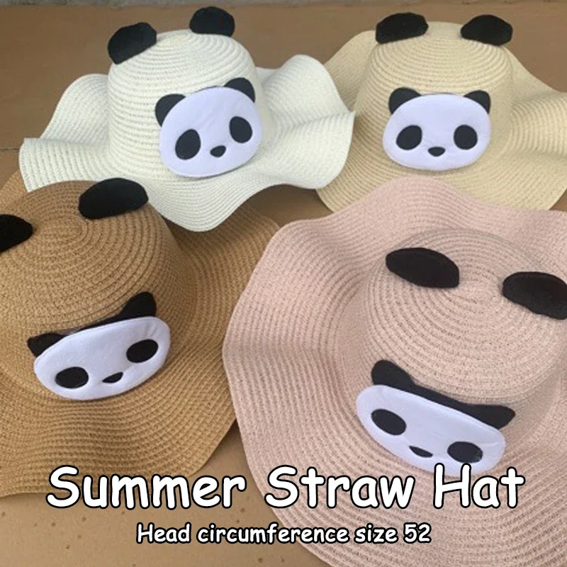 

2024 Summer Baby Hat Panda Cap Baby Sun Hat UV Protection Strap Wide Brim Cute Beach Hats Baby Caps For Children Girls Straw Hat