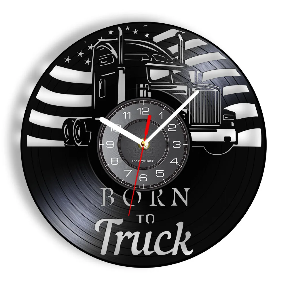 

Born To Truck самосвал настенные часы для фермерского дома домашний Декор Ретро строительство художественное оформление США Ферма грузовик виниловая запись настенные часы