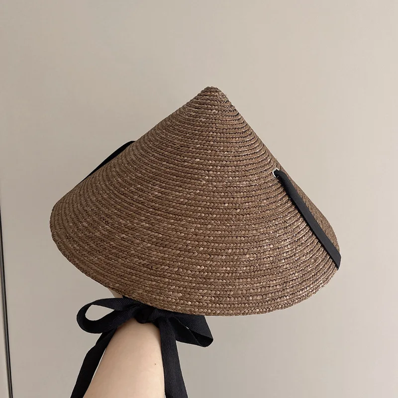 Mode Urlaub Stroh konischen Hut Schnürung schwarzen Band Strohhut Sommer Sonnenschutz Strand Reise Sonnenhut – Detail 6