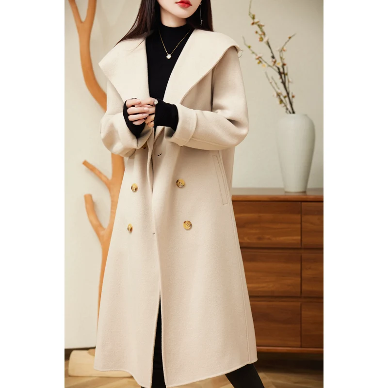 

2023 autumn/winter new high-grade double-sided cashmere coat women's mid-length 100% wool coat