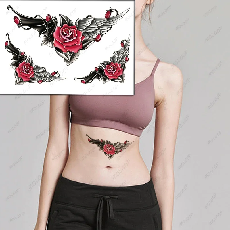 

Fashion Women Temporary Tattoo Sticker Red Rose Tatto Waterproof Angel Demon Wings Tattoos Men Arm Body Art Sexy Fake Tatoos