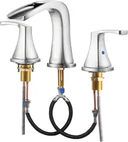 2-Handle Widespread Waterfall Roman Bathtub Faucet Tub Filler with Valve, Brushed Nickel, 1434202 1