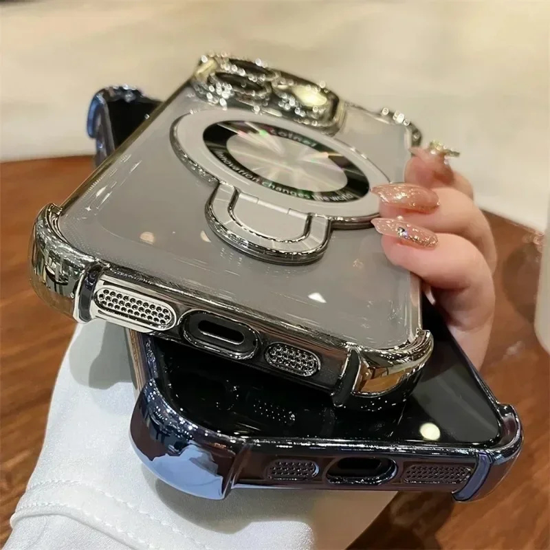Luxury Plating Clear Magnetic Stand Shockproof Phone Case
