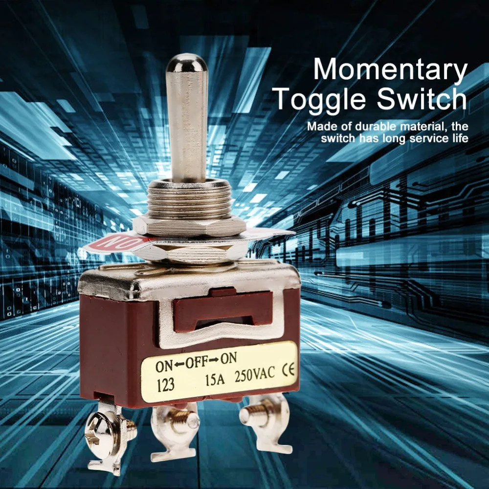 3위치 3핀 순간 토글 스위치 15A 250V 12mm ON-Off-ON 토글 스위치 리셋 타입 간편 장착 SPDT 스위치