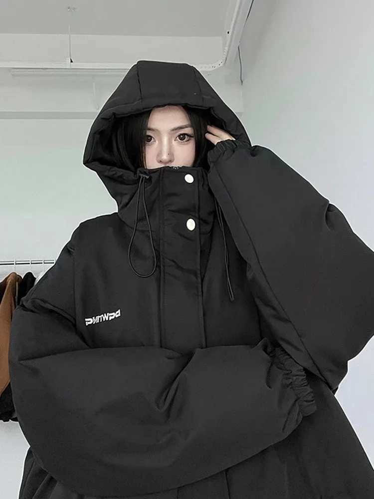 Jacket Hooded Coat Men's Solid Color Loose Fashion All-Match Casual Thick Warm Autumn Winter Down Cotton-Padded Coat High Street
