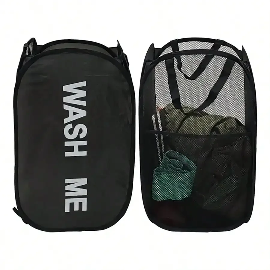 Collapsible Breathable Mesh Laundry Hamper with Wide Opening - Space-Saving Basket for Dorm, Travel, and Bathroom Use
