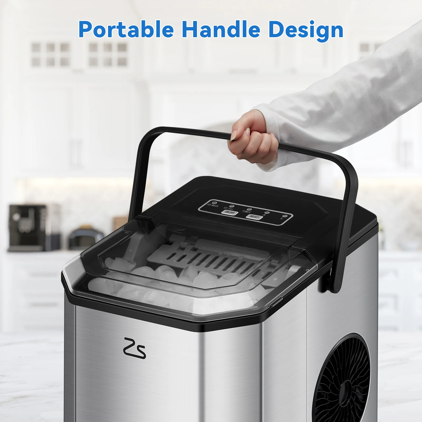 Ice Maker Countertop with Bullet Ice, 10,000pcs/26Lbs/Day, Portable Ice Machine w/Ice Scoop, 45lb Quiet Design and Self-Cleaning 2