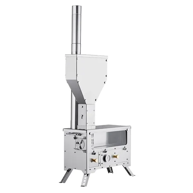 Portable Outdoor Fire Wood Heater Pellet Stove Stainless Steel Firewood Stove Cooking Furnace Camping Gear