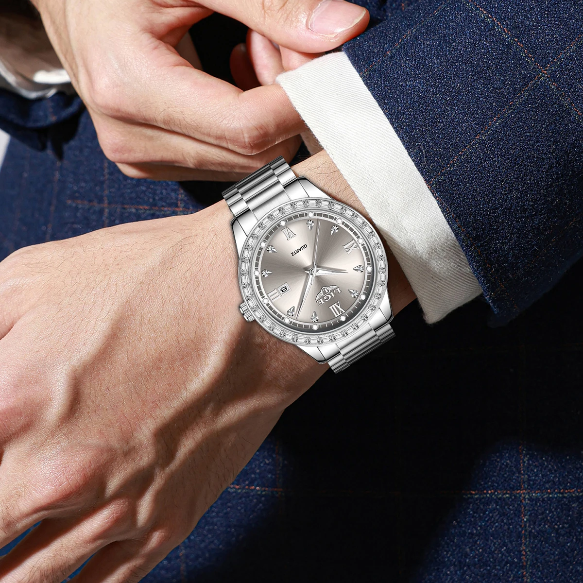 LIGE Men Watch Waterproof Diamond Luxury Luminous Calendar Quartz Wristwatch For Men Stainless Steel Fashion Business Watch Men