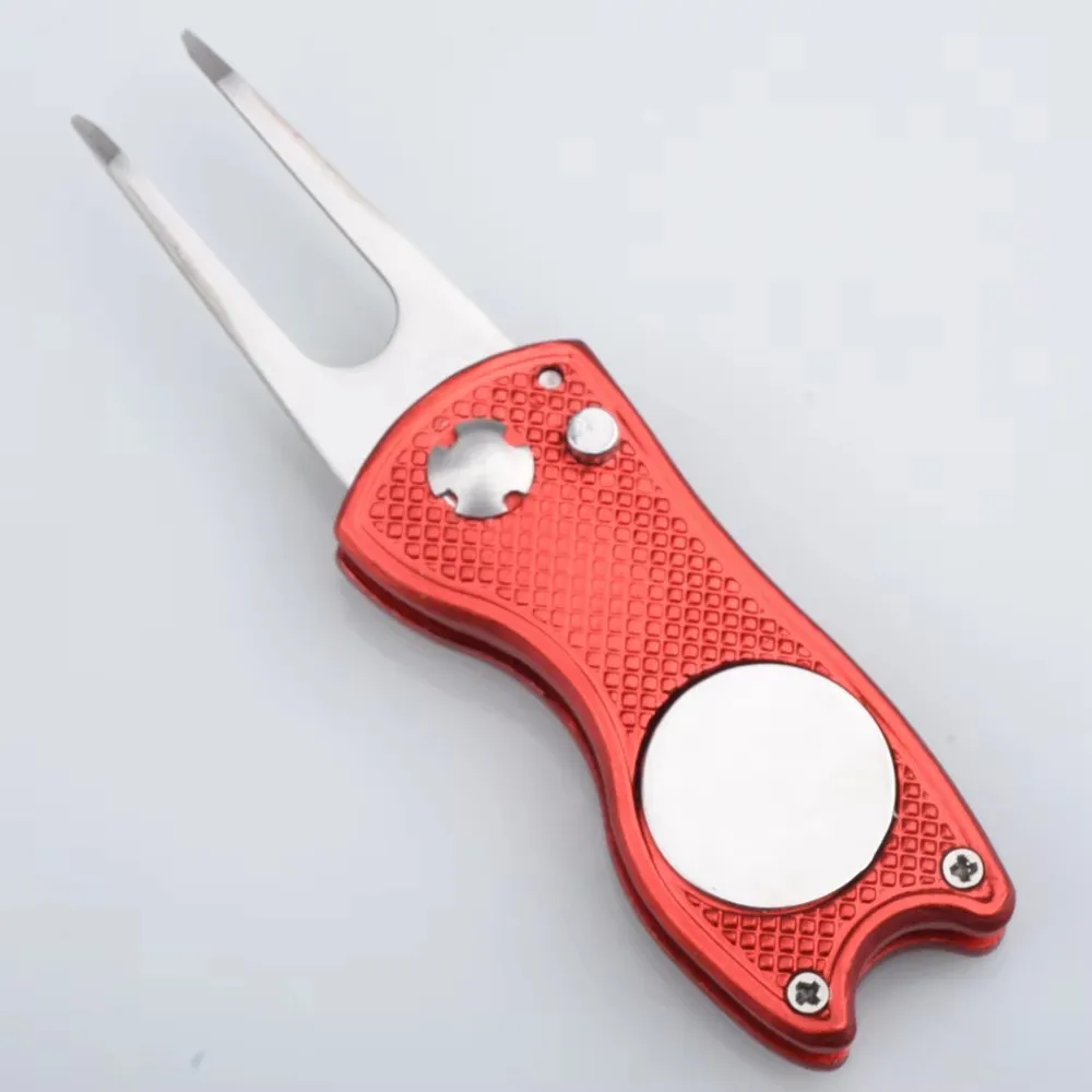Golf Divot Repair Tool Stainless Steel Switchblade Pitch Groove Cleaner Magnetic Golf Pitchfork Putting Green Fork Training