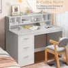 White Boys and Girls Desk with 3 Drawers, Wooden Kids Study Desk with Hutch, Drawing Writing and Learning Desk with Bookshelf 5