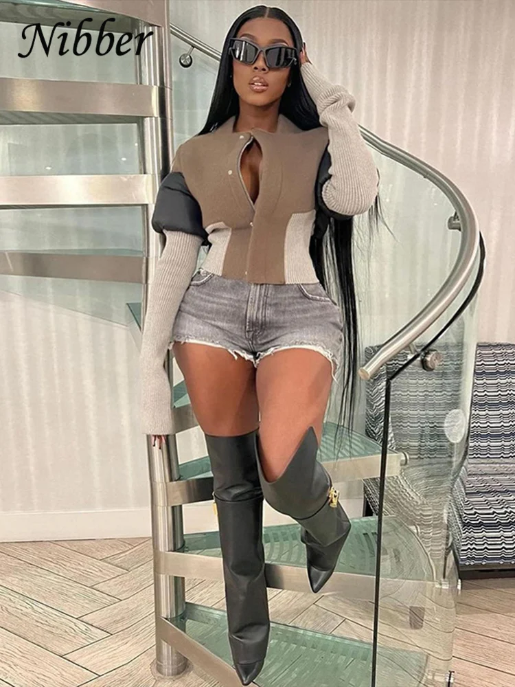 Nibber Patchwork Coats Women Contrast Color Autumn Classic Long Sleeve Zip-up Jackets Female Warm Trend Basic Casual Outwear