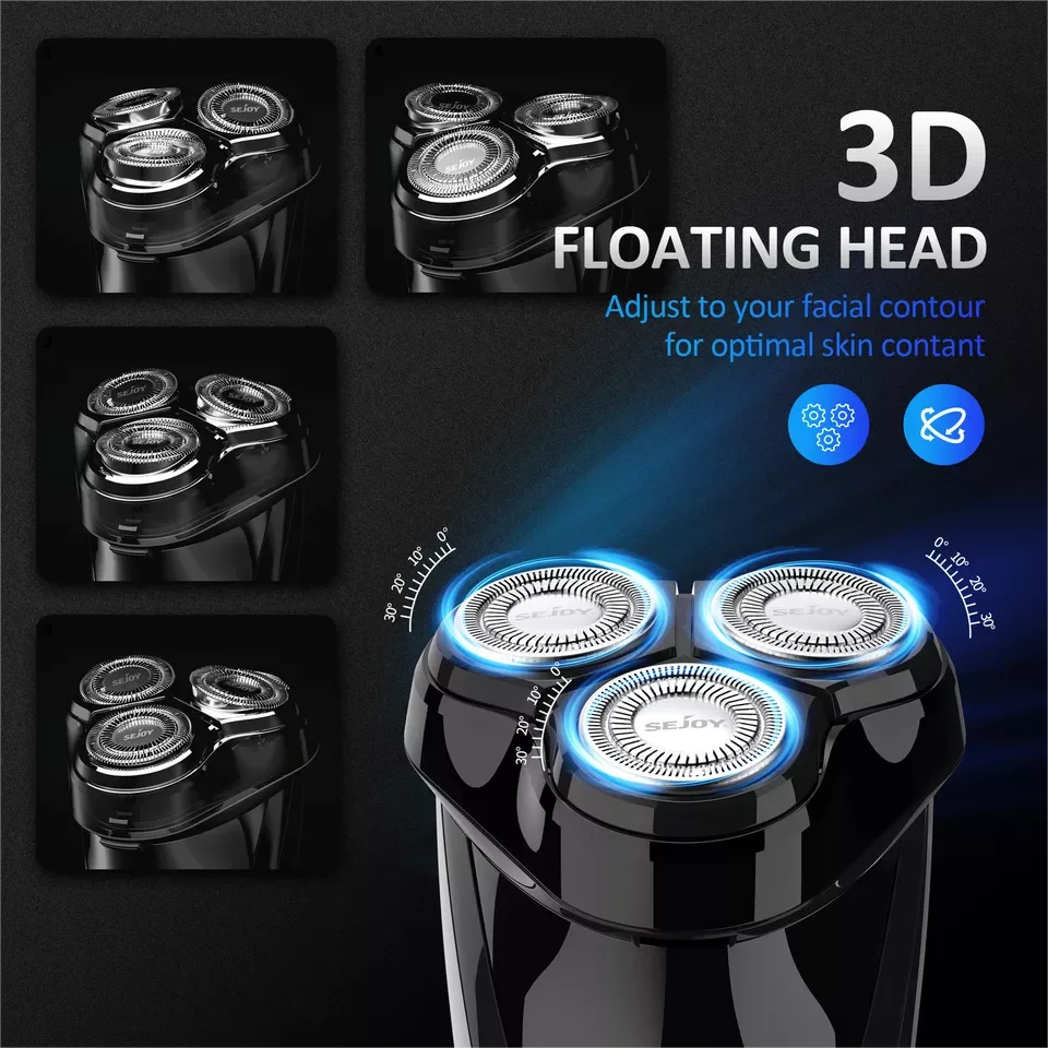 SEJOY 3D Electric Shaver Wet &Dry Rotary Shavers Pop-up Trimmer Waterproof Gifts 4