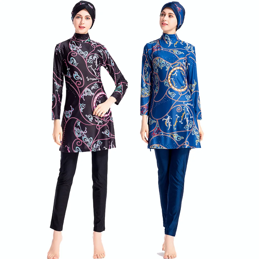 Burkini Muslim Swimwear 2023 Digital Printing Hui Swimsuit Sunscreen Three-piece Swimsuit Swimwear for Sporty Veiled Women