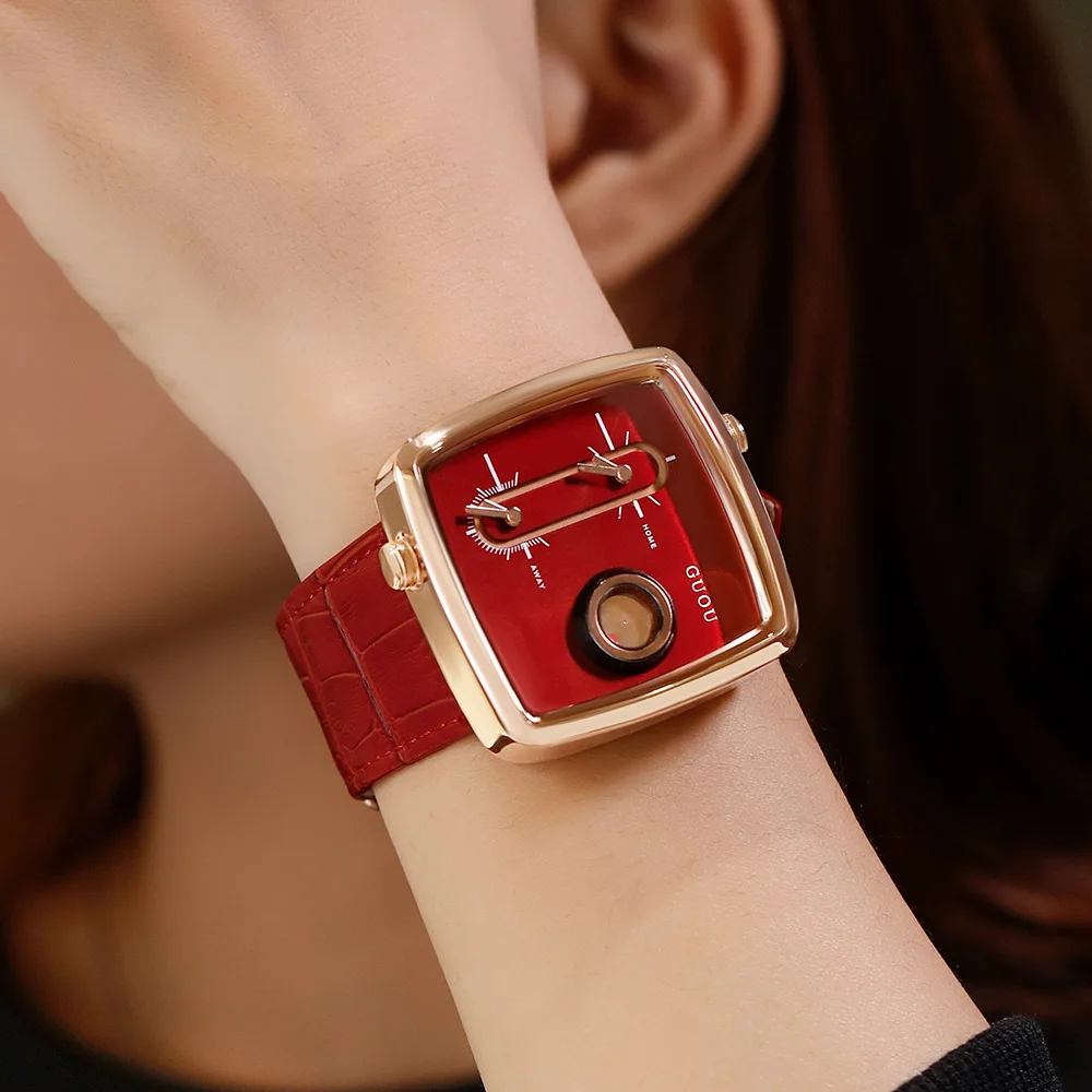 

Retro Square Quartz Innovative Dial Casual Wrist Watches Leather Strap Fashionable Clock Waterproof Wristwatch for Women
