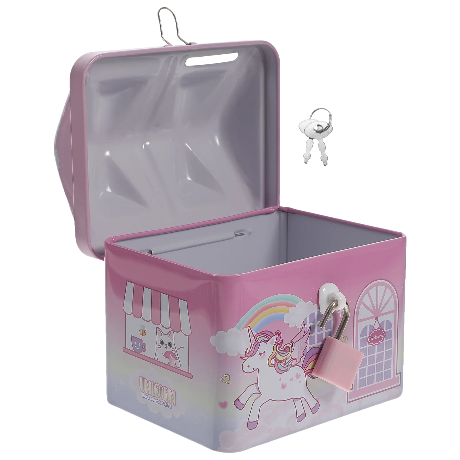 Tinplate Piggy Bank Kids Piggy Bank House Shaped Saving Pot Adornment Metal Saving Pot with Lock