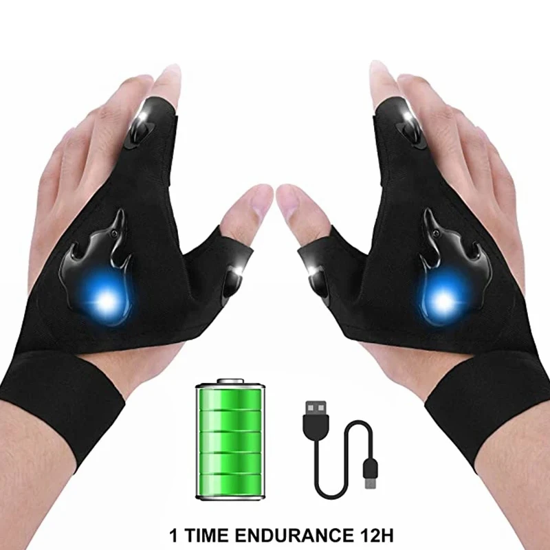 LED Flashlight Fishing Gloves Rechargeable Gift Gadgets Tools for Outdoor Camping USB Fishing Glove Man Halloween Christmas Gift