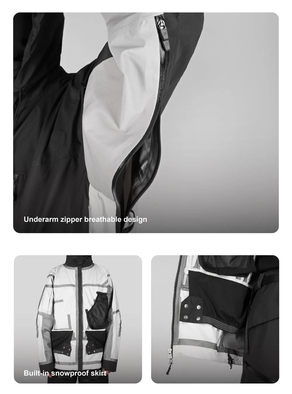 Reindee Lusion 23aw All-weather hooded hard-shell 3L outdoor ski jacket carrying sling multiple pockets adjustable hood techwear