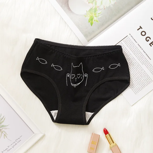 Cute Cartoon Cat Cotton Underwear Set for Women Plus Size Breathable Panties - Image 5