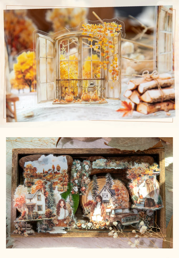 30 Sheets Autumn Fall Leaves Theme PET Stickers for DIY Craft Scrapbooking Collage Guitar Phone Case Decoration