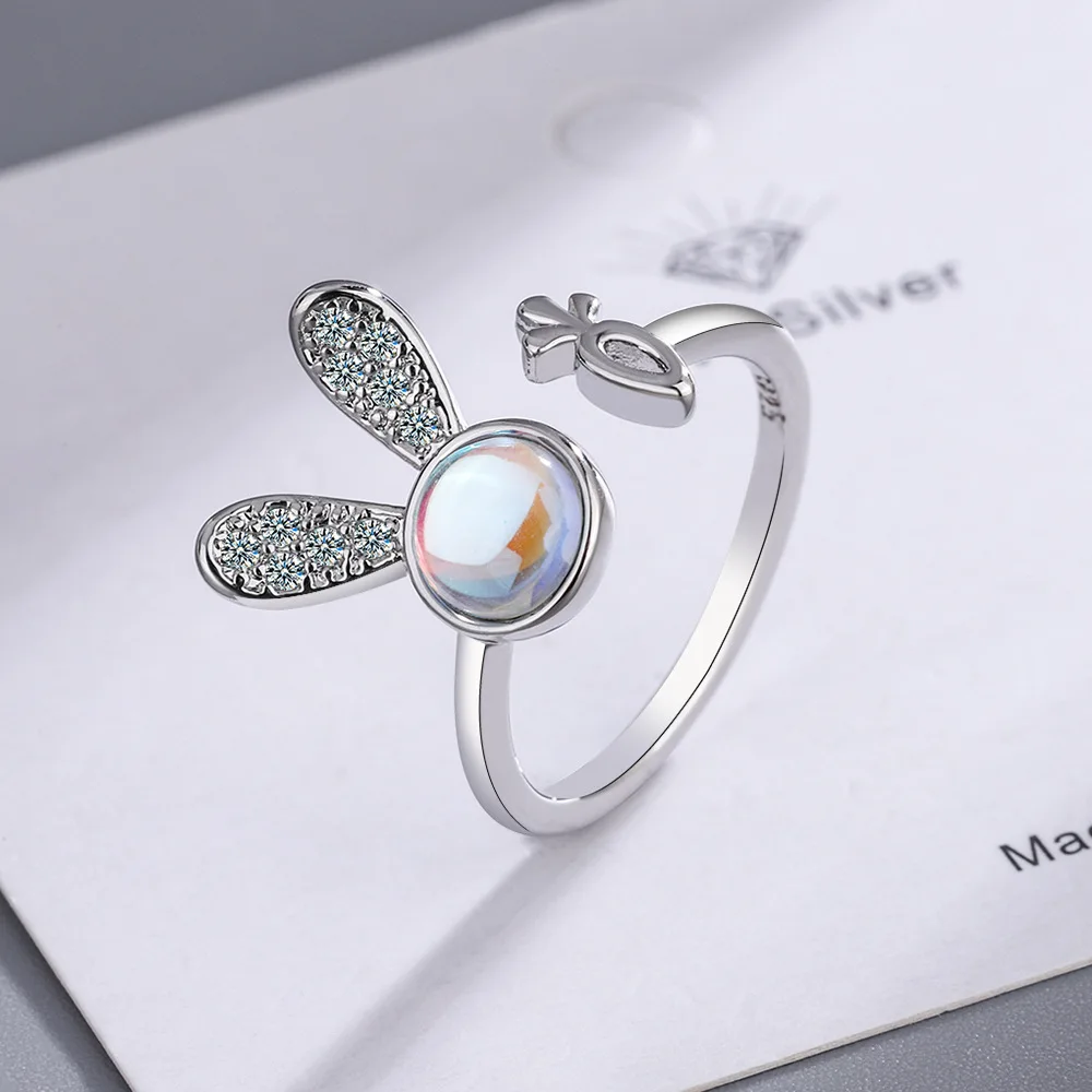 thumbnail image 1 of Anillo de plata de ley 925 con circonitas brillantes, ajustable, sencillo, de moda, exquisito, para mujer, accesorios de joyería, regalo para fiesta de boda, 1 of 5