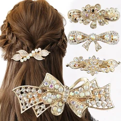 Luxury Rhinestone Spring Hairpins Elegant Faux Crystal Bow Hair Clips For Women Back Head Barrettes Hair Accessories Headwear
