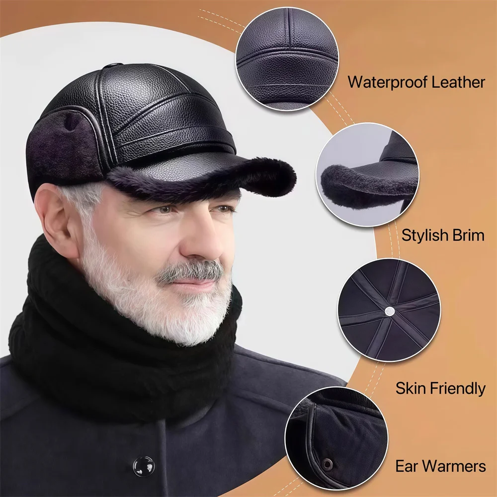 Winter Hat Earflap Hat Men&rsquo;s Winter Thick Ear Protection Hats Outdoor Sport Warm Baseball Cap Leather Dad Caps Earflaps Bomber Hats Ski Russian Cap