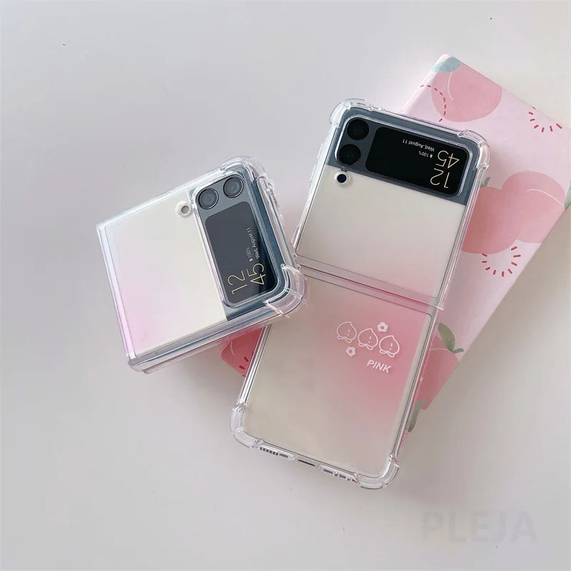 Cute Tulip Flowers Peach Phone Case For Samsung Galaxy Z Flip 3 5G Soft Clear Cover For ZFlip3 Flip3 Shockproof Protective Shell galaxy z flip3 case