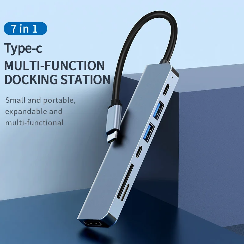 7-in-1 Type-C Hub With 4K30Hz HDMI2.0 PD100W Power USB2.0 and USB3.0 SD/TF Card Reader Adpater For SamsungS10/NOTE/Huawei/OPPO