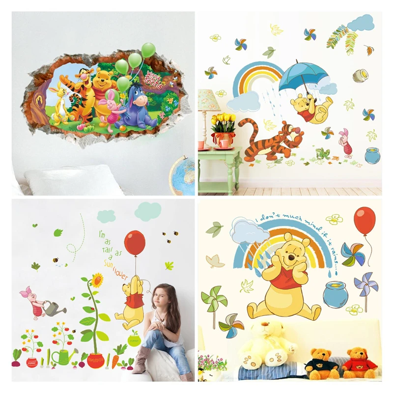 Wall Stickers Cartoon Winnie The Pooh Bear Wall Sticker For Kids Room Living Room Bedroom Wall Decoration Kids Gift Door Sticker