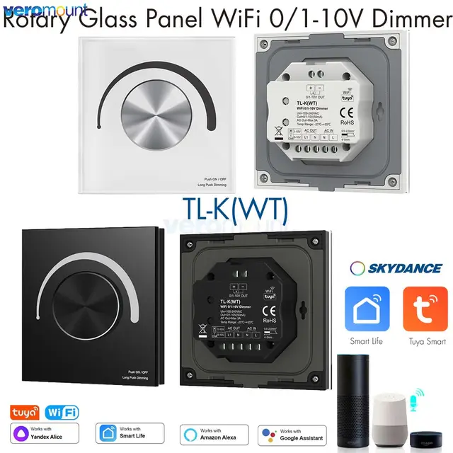 Skydance 100-240VAC 1CH * 50mA WiFi + 0/1-10V แผงโรตารี่ Dimmer TL-K(WT) Tuya สมาร์ท 0-10 V/1-10 V ROTARY Dimmer สวิทช์ควบคุมเสียง 1