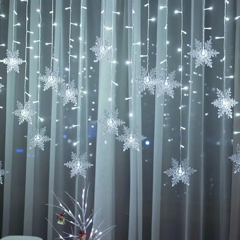Christmas Led Snowflake Lights String 8 Modes Waterproof Fairy Garland Curtain Lights For Party Wedding Holiday Xmas Decoration