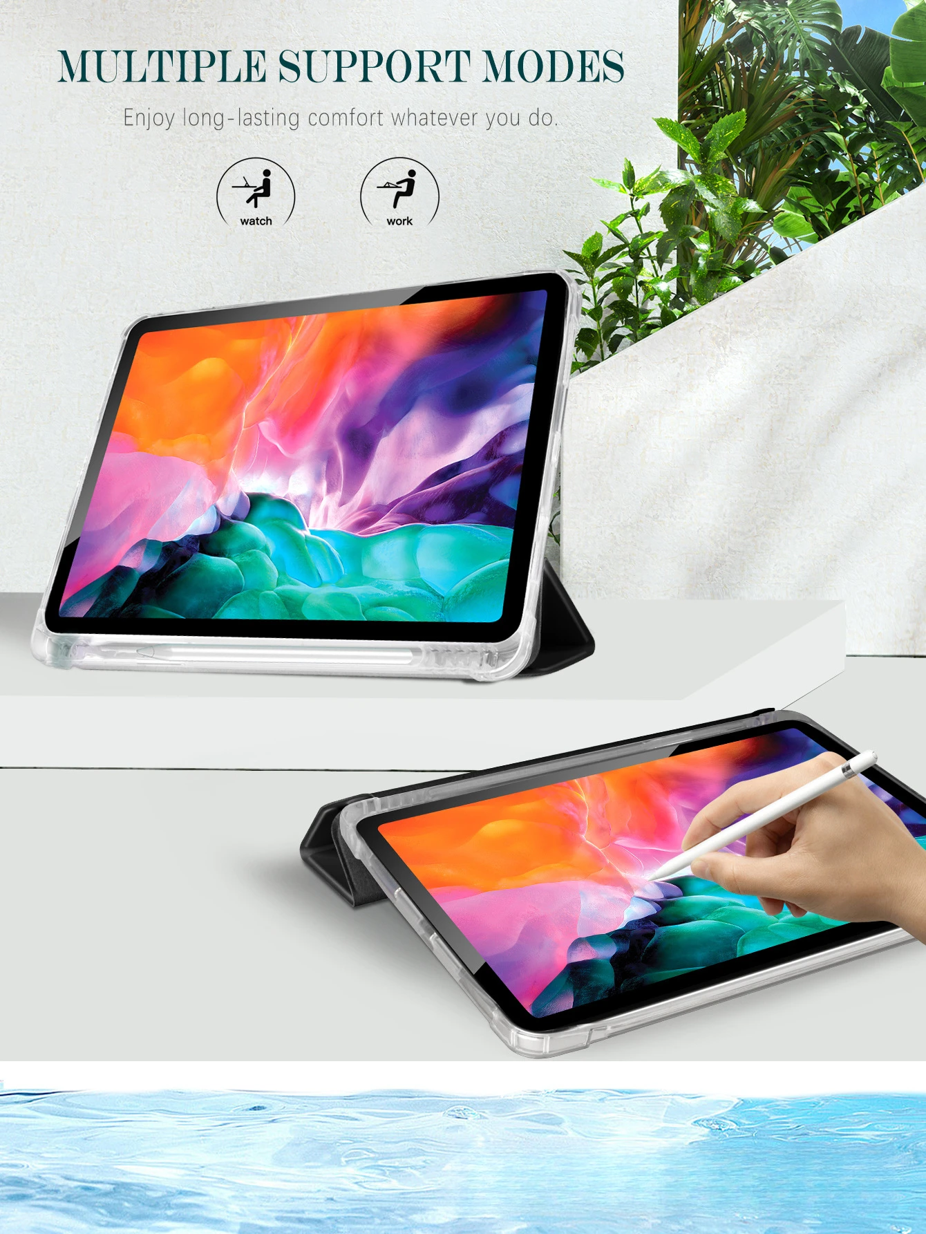 Für Pro11 transformierbare, dreifach faltbare Schutzhülle, Air5 mit seitlichem Stiftfach, iPad 10.2 transparente Bodenhülle, Pro12.9 – Detail 10