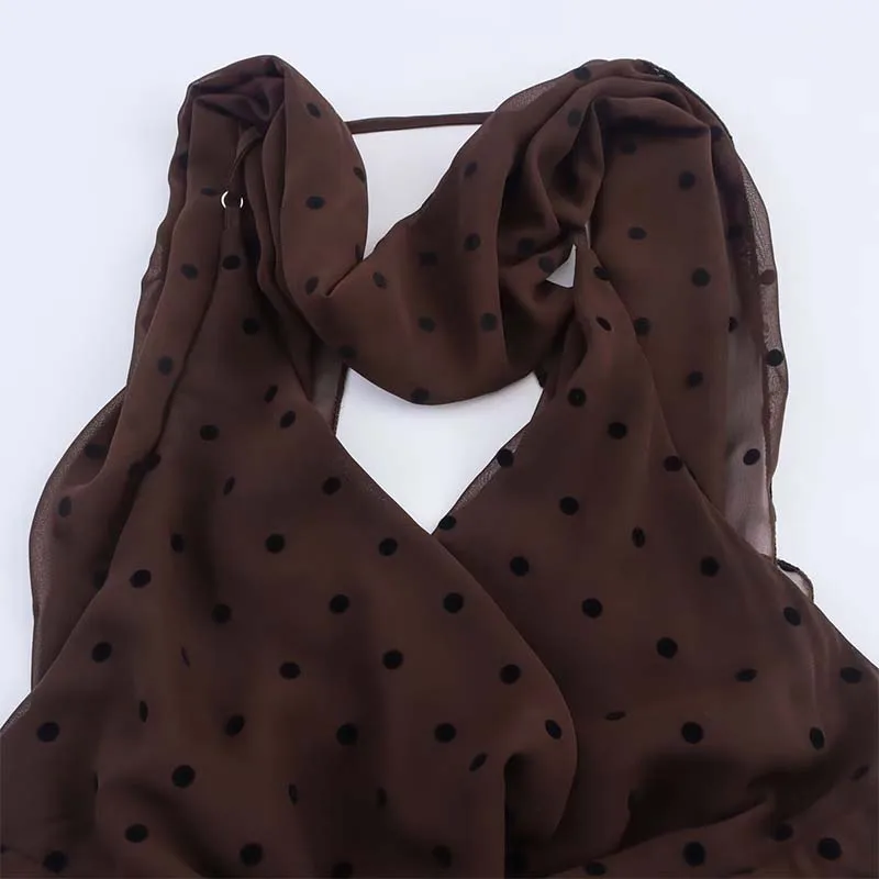 Elegant Chic Polka Dot Print Midi Dress Woman Summer Backless Long Dresses For Women 2025 New Sleeveless Party Dresses