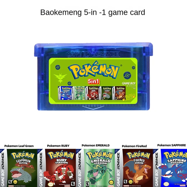 GBA Game Pocket Monster Game Cards Gameboy cartucho compatível com Pokemon  Emerald Ruby Sapphire FireRed LeafGreen versão com GBM/GBA/SP/NDS/NDSL (5  peças) : : Games e Consoles