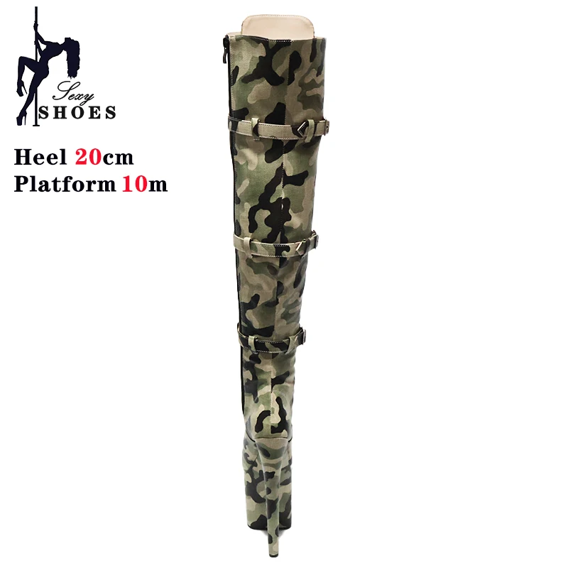 Winter Long Boots for Women 20CM/8Inch Camouflage Sexy Over-the-Knee Boots Pole Dancing Shoes High Boots Large Size Party Shoes