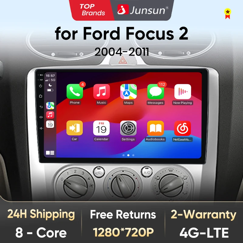 Junsun V1 AI voix sans fil CarPlay Android Auto Radio pour Ford Focus 2 3 Mk2 Mk3 2004-2011 4G voiture multimédia GPS 2din autoradio