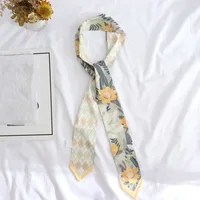 New Summer Print Flower Small Scarf Handle Bag Ribbons Fashion Head Scarf Small Long Skinny Scarves Headbands Scarf For Women 2